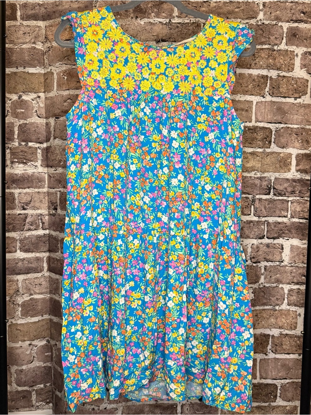 Savanna Jane Turquoise Floral Sundress with Yellow & Orange Blossoms